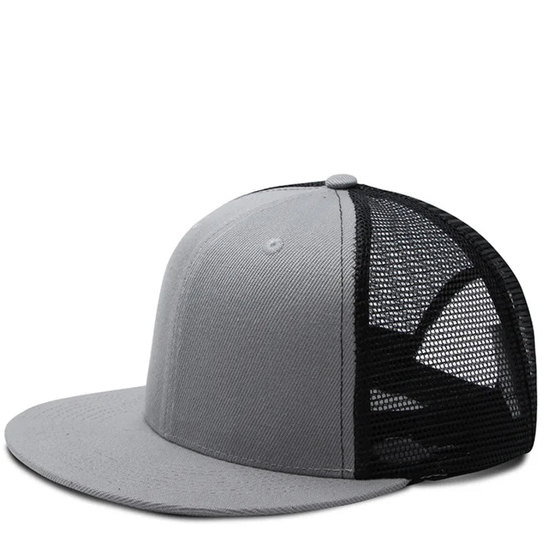 Adult Solid Color Flat Brim Mesh Snapback Cap Men Woman Hip Hop Plain Baseball Hat 55-60cm