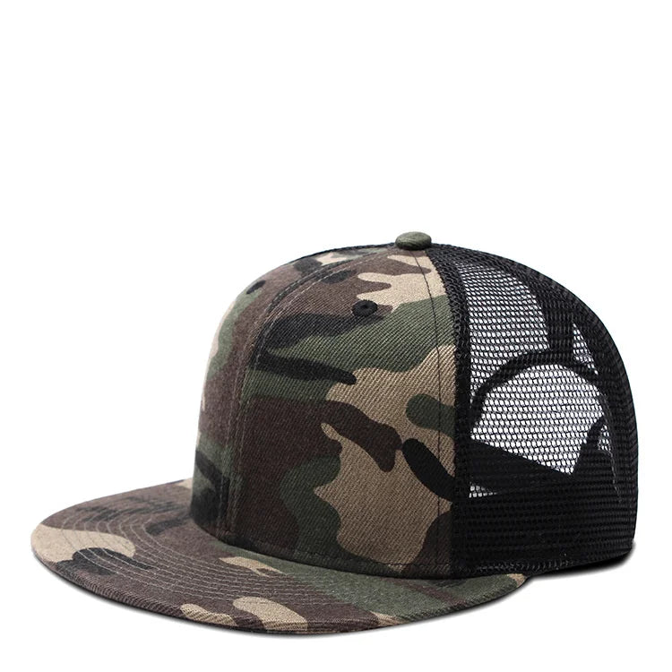 Adult Solid Color Flat Brim Mesh Snapback Cap Men Woman Hip Hop Plain Baseball Hat 55-60cm