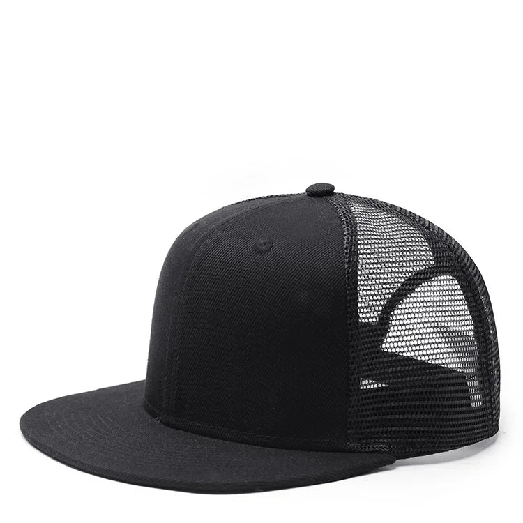 Adult Solid Color Flat Brim Mesh Snapback Cap Men Woman Hip Hop Plain Baseball Hat 55-60cm