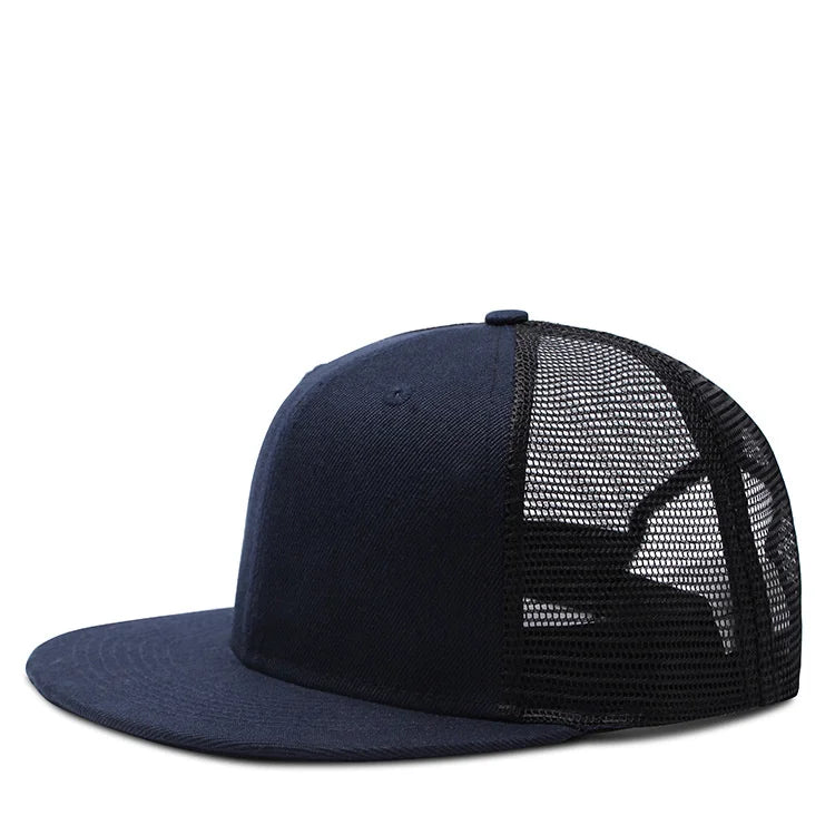 Adult Solid Color Flat Brim Mesh Snapback Cap Men Woman Hip Hop Plain Baseball Hat 55-60cm