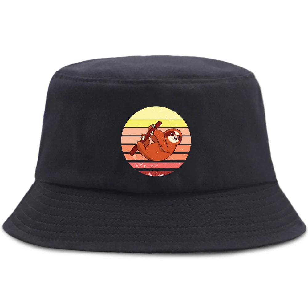 Lazy Panda And Sloth Cartoon Print Men Bucket Hats Fashion Cotton Women Panama Hat