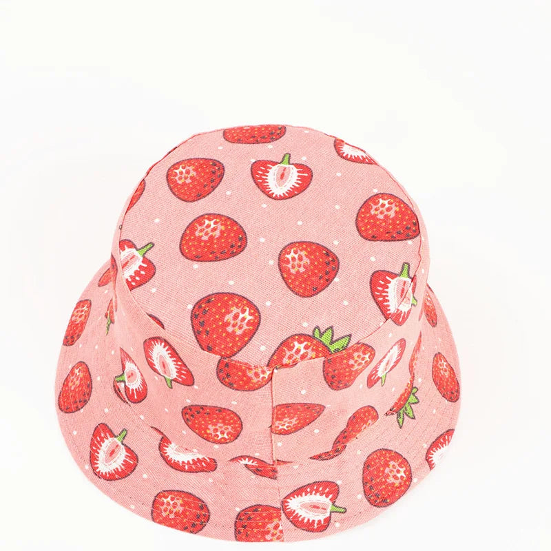 Cotton Strawberry Print Bucket Hat