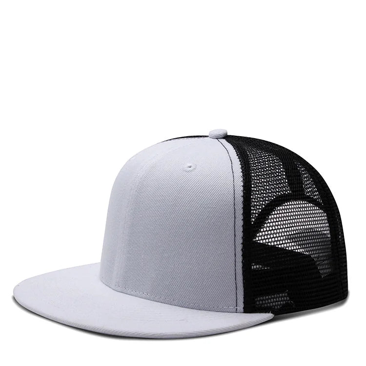 Adult Solid Color Flat Brim Mesh Snapback Cap Men Woman Hip Hop Plain Baseball Hat 55-60cm