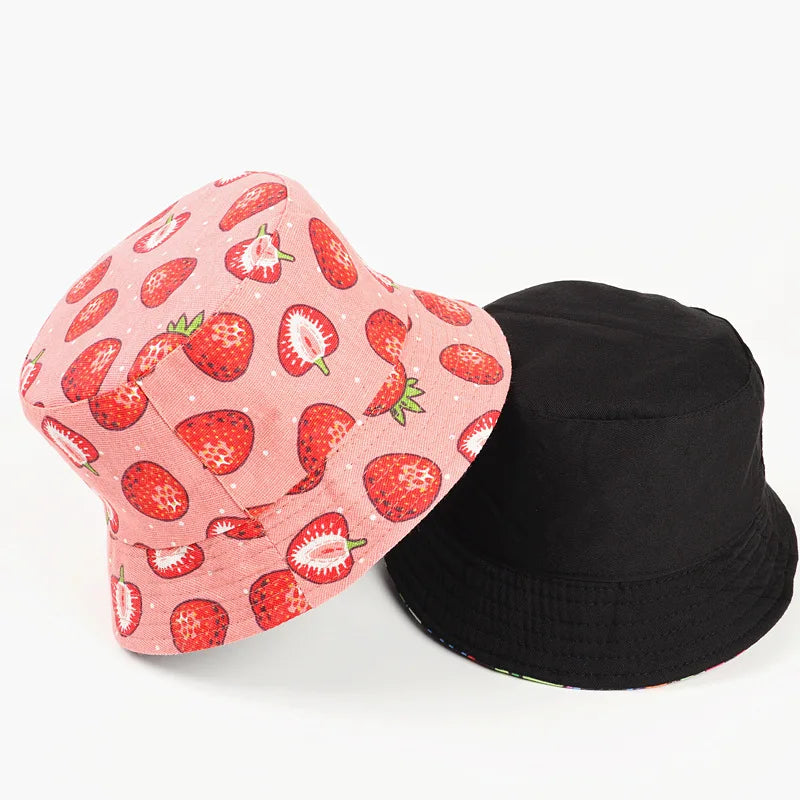 Cotton Strawberry Print Bucket Hat