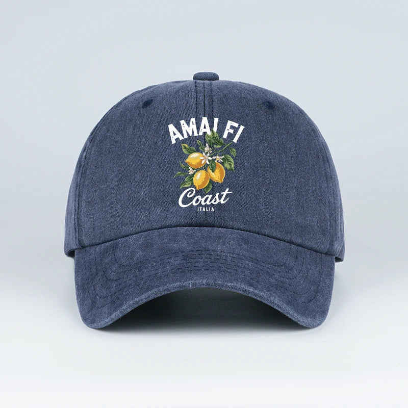 Vintage Amalfi Coast Lemon Print Washed Baseball Cap