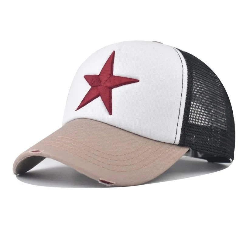 New Style Unisex Adjustable Mesh Cap Casual Plain Embroidery Five-Star Cotton Baseball Cap For Women Men