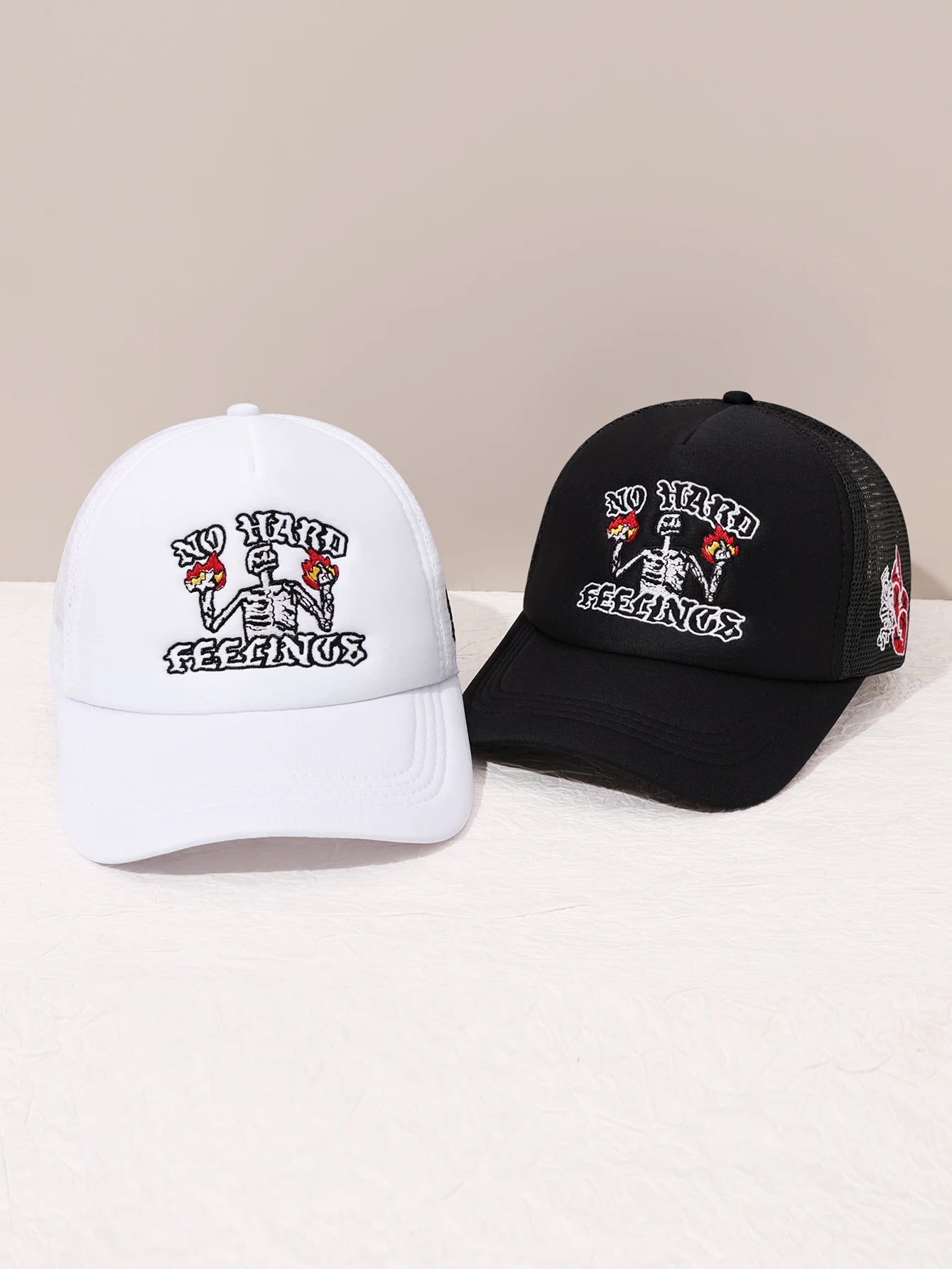 Unisex Skull Flame Embroidery Baseball Net