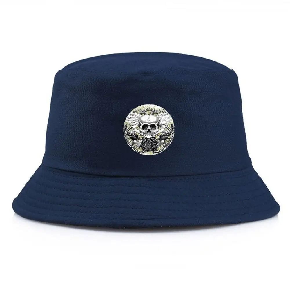 Black Bucket Hat With Skull & Rose Summer Fishing Hat For Men Women