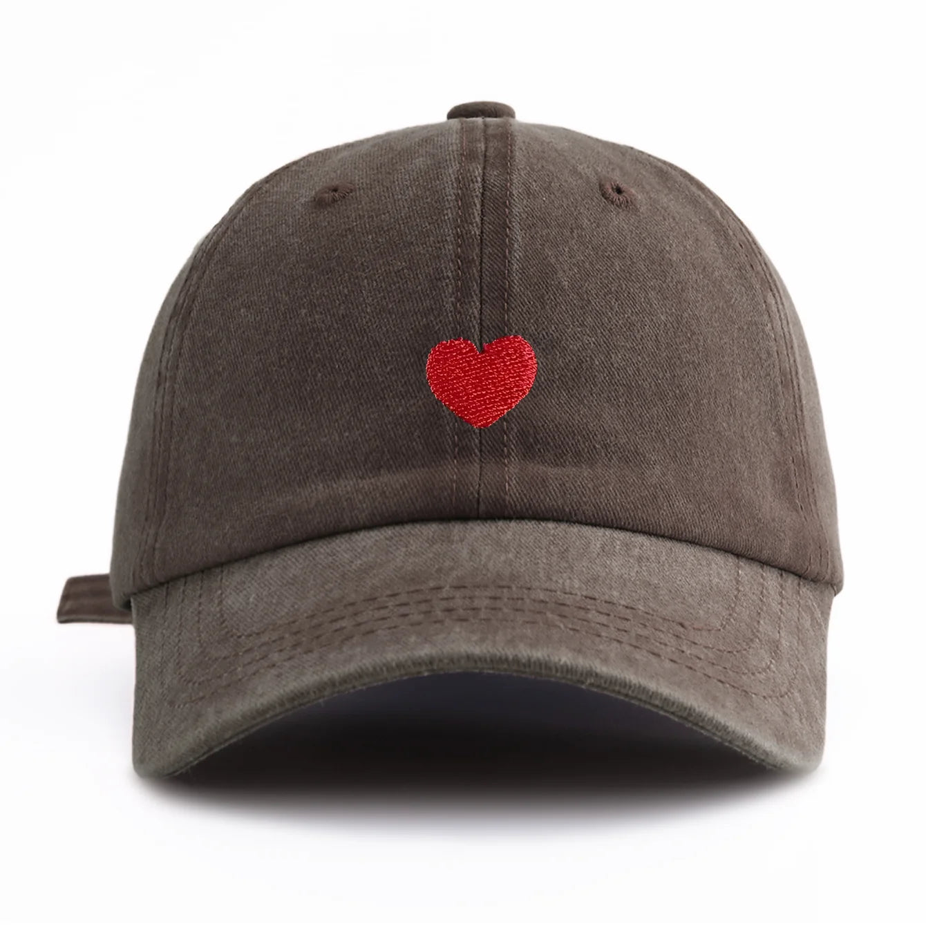 Red Heart Embroidery Washed Baseball Cap For Adults