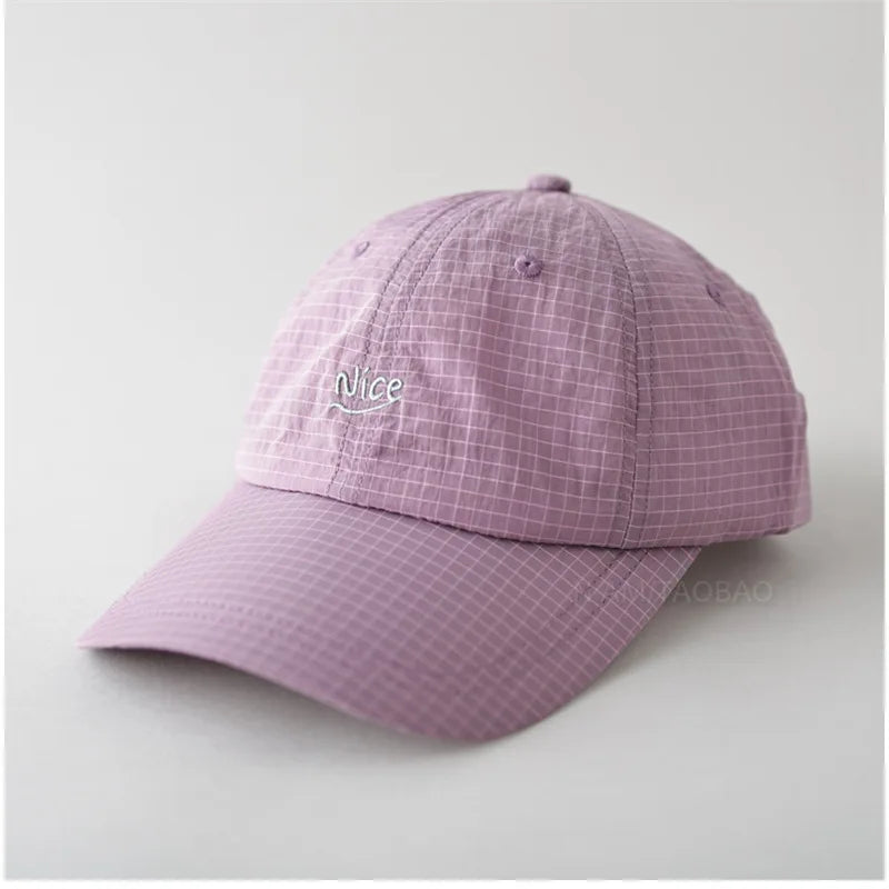 Quick Dry Baseball Cap With Letter Embroidery & Plaid