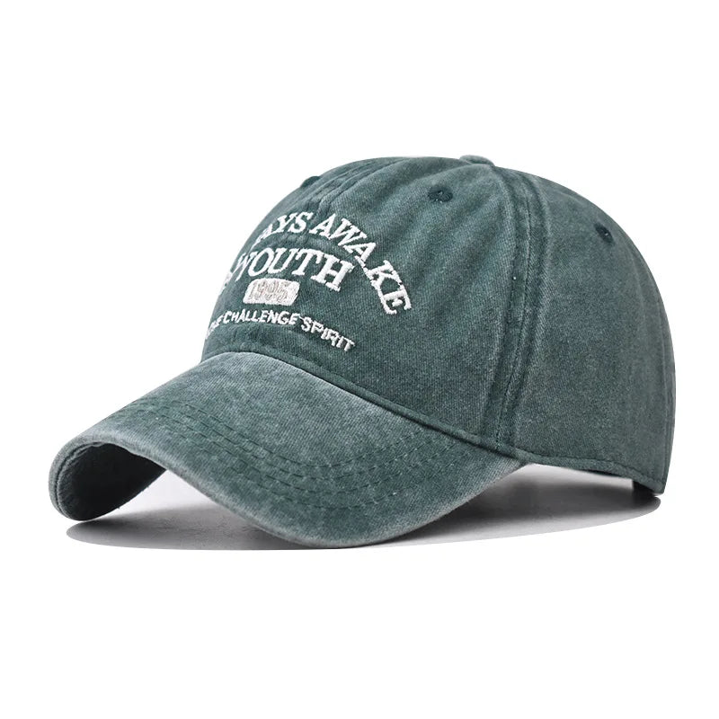 Unisex Washed Cotton Caps Letter Embroidery Vintage Baseball Cap