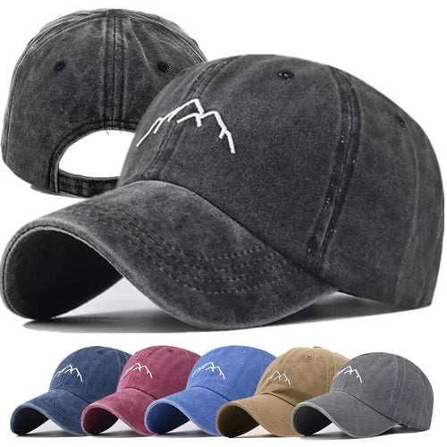 Unisex Washed Cotton Cap Mountain Embroidery Vintage Baseball Cap