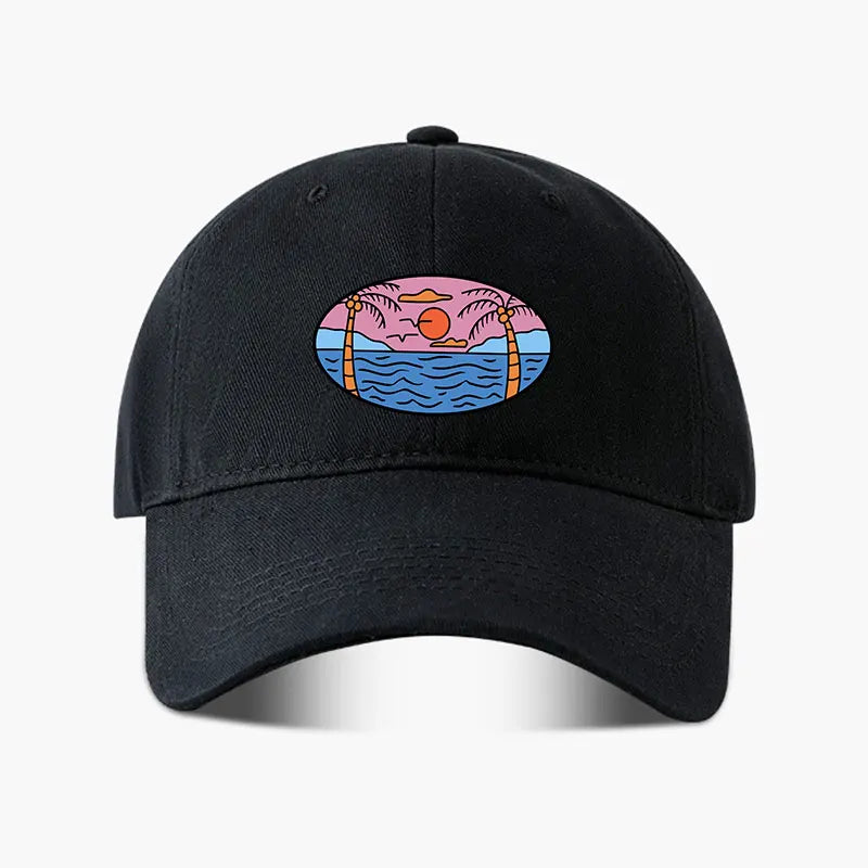 Baseball Cap Palm Tree Sun Ocean Print