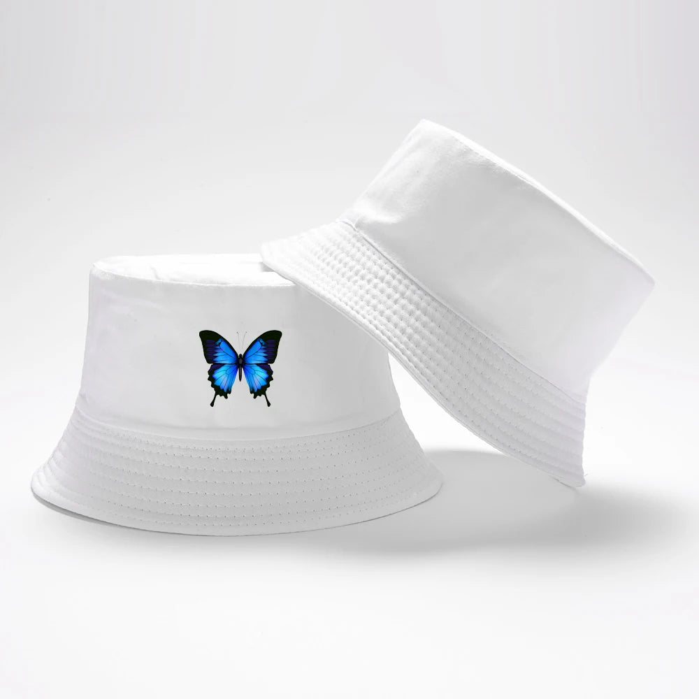 Blue Butterfly Harajuku Bucket Hat Casual Beach Sun Hat Panama Hat