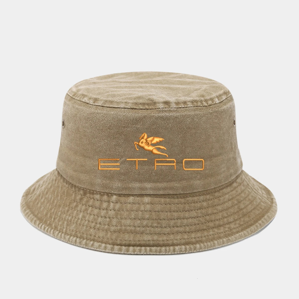 'E.T.R.O' Washed Retro Sunshade Embroidered Fisherman Hat Bucket Hat