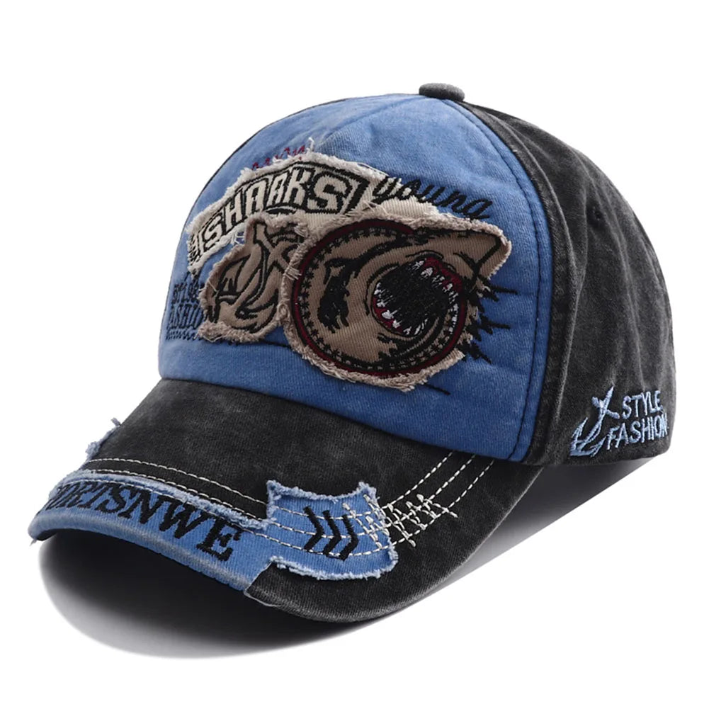 New Designer Vintage Shark Hat Embroidery Baseball Cap