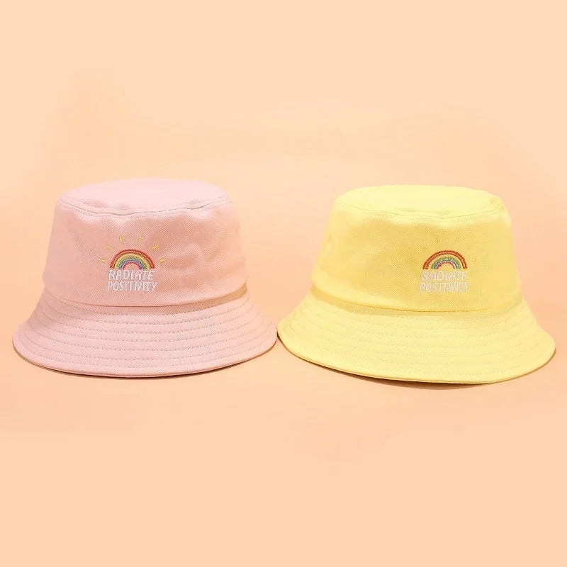 Unisex Foldable Embroidered Bucket Hat Rainbow Print Outdoor Sunscreen Cap Fisherman Hats For Women Bucket Hat