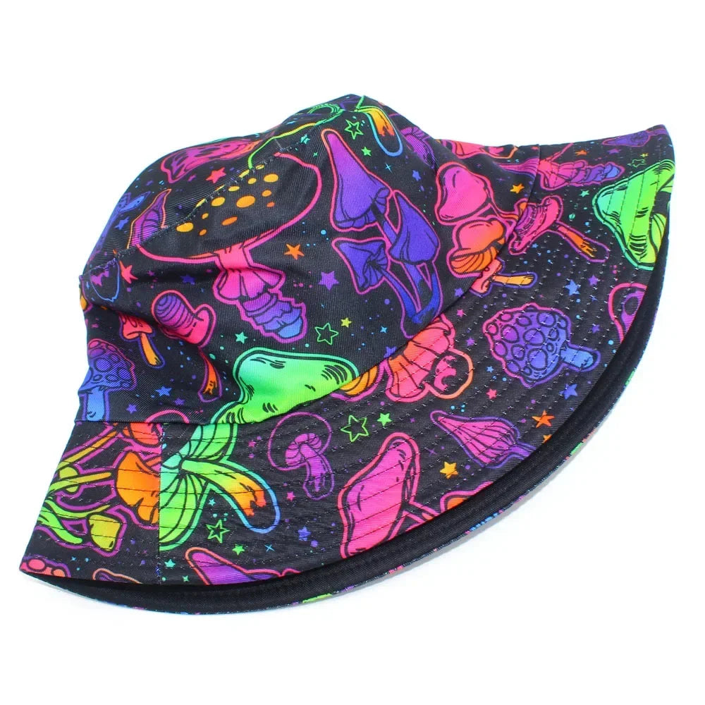 Cartoon Mushroom Print Bucket Hat Fisherman Hats Panama Caps For Men Women