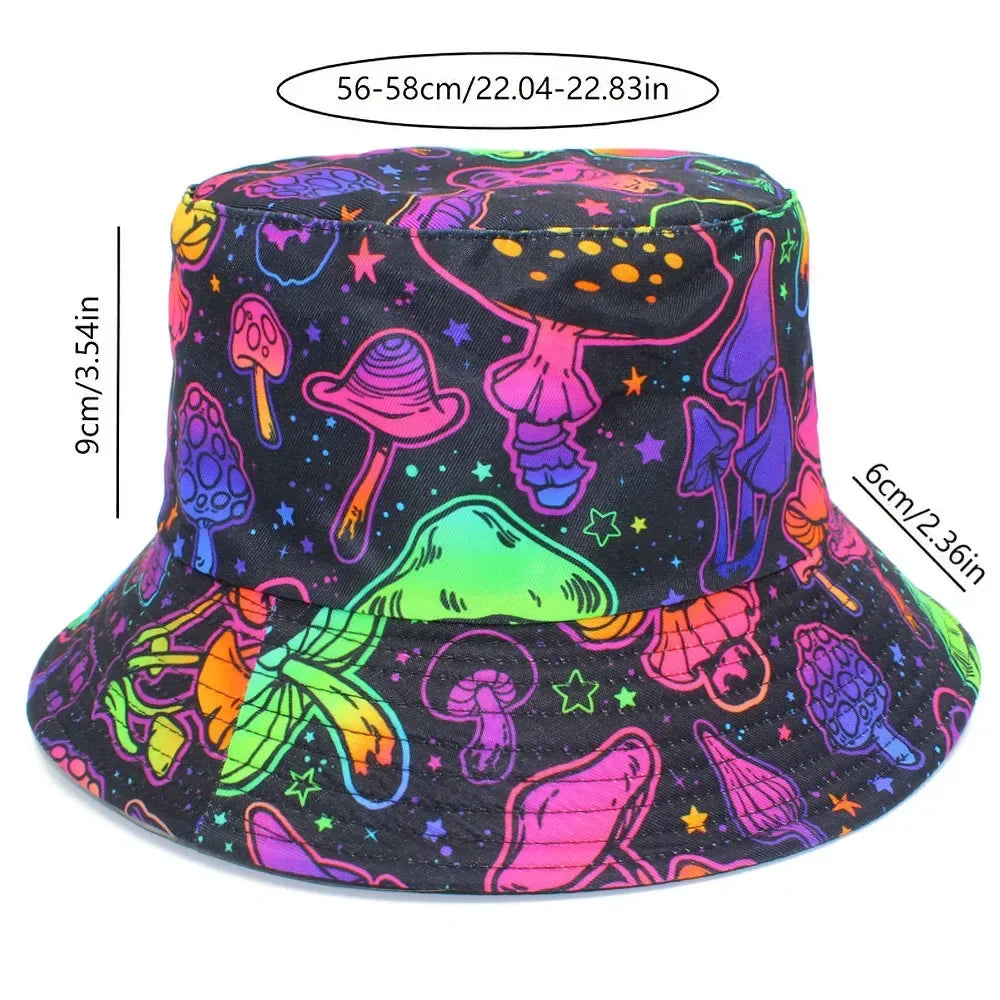 Cartoon Mushroom Print Bucket Hat Fisherman Hats Panama Caps For Men Women