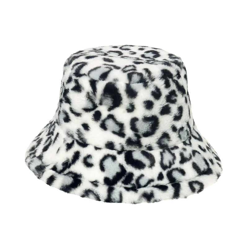 Winter Bucket Hat Women's Fashion Leopard Panama Warm Hat For Women
