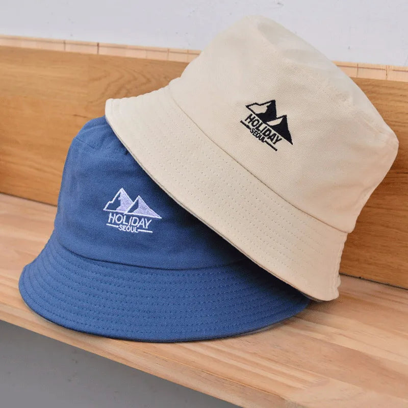 Embroidery Cotton Bucket Hat For Men Women Outdoor Travel