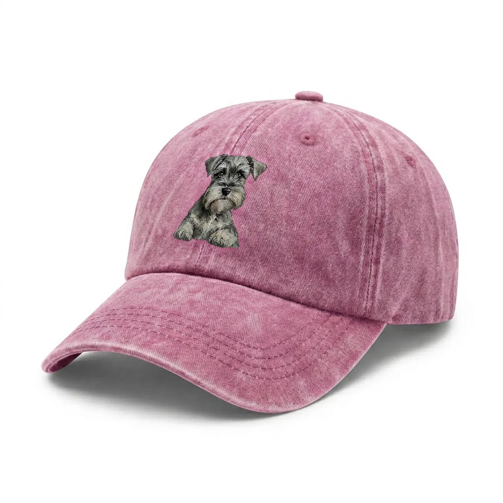 Schnauzer Print Vintage Washed Baseball Cap