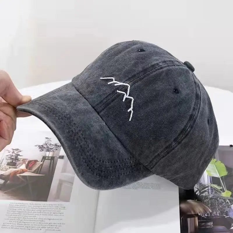 Unisex Washed Cotton Cap Mountain Embroidery Vintage Baseball Cap