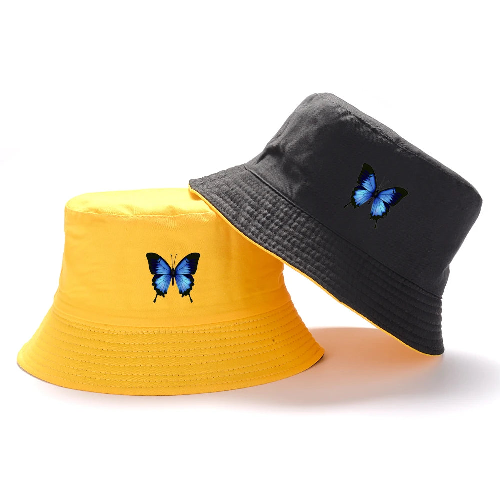 Blue Butterfly Harajuku Bucket Hat Casual Beach Sun Hat Panama Hat
