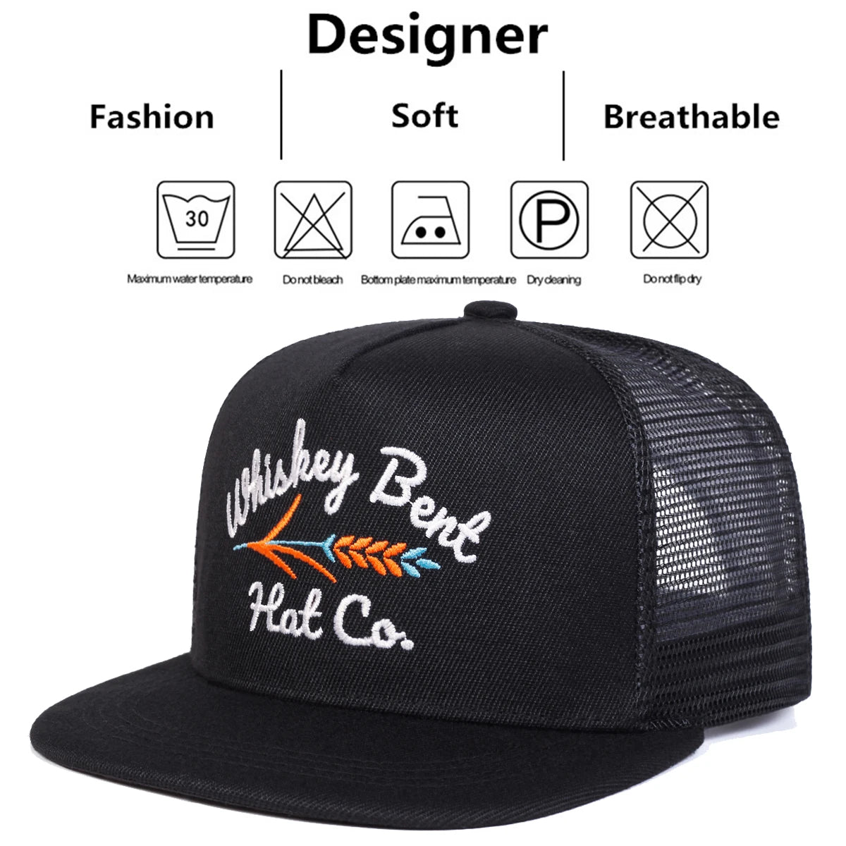 Unisex WHISKEY BENT Letter Embroidery Hip-hop Net Snapback Cap