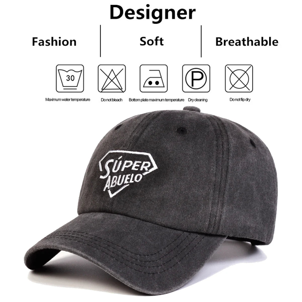 Unisex SUPER ABUELO Letter Embroidery Wash Baseball Caps