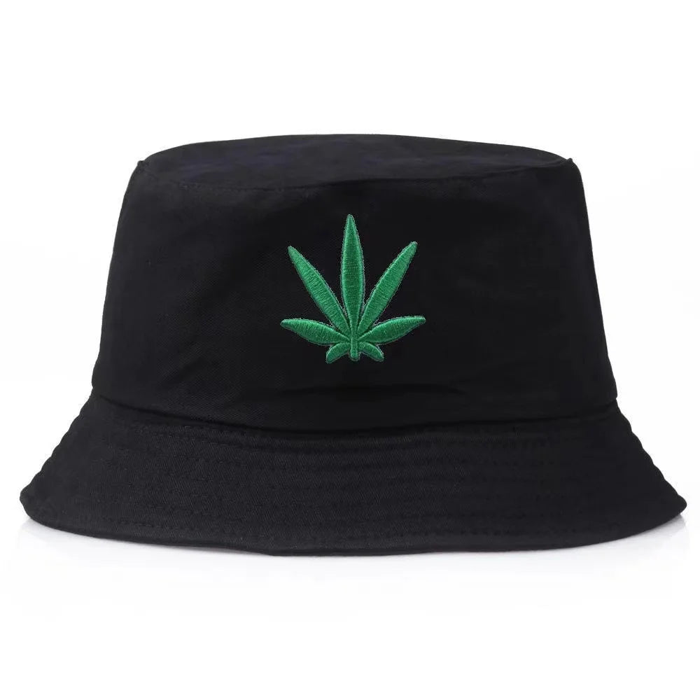 Maple Leaf Embroidery Bucket Hat Unisex Simple Bob Caps Hip Hop Gorros Men Women