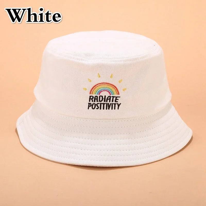 Unisex Foldable Embroidered Bucket Hat Rainbow Print Outdoor Sunscreen Cap Fisherman Hats For Women Bucket Hat