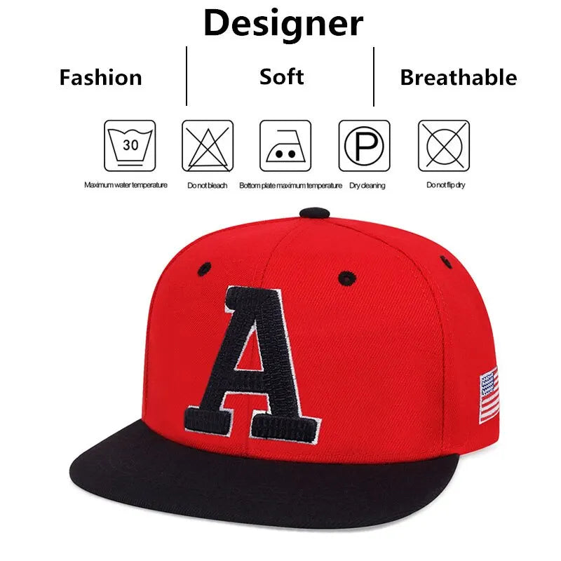 Unisex Simple Letter A Embroidery Hip-hop Hats Snapback Caps Sunscreen Hat