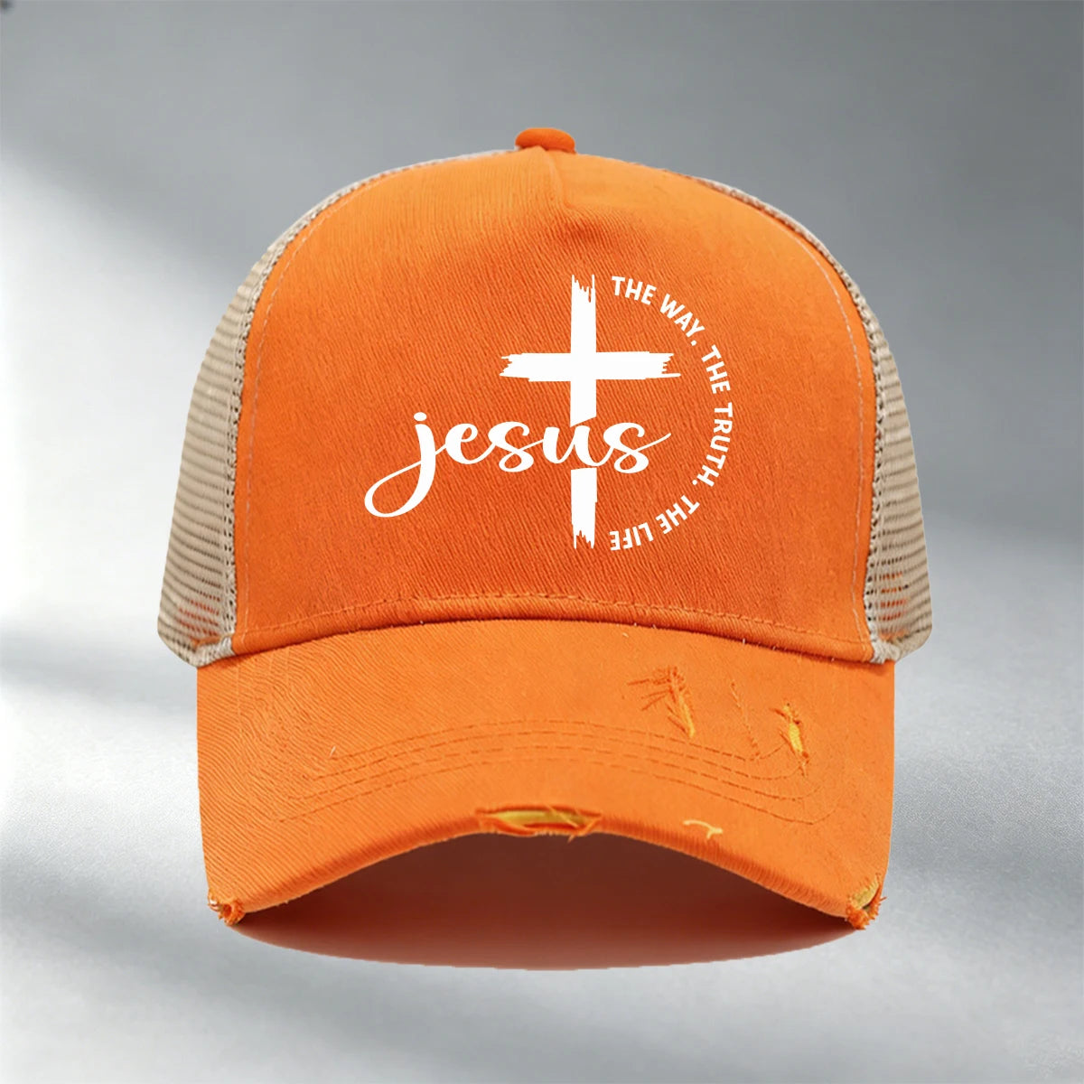 Christian Jesus Cross Print Color Block Mesh Baseball Cap