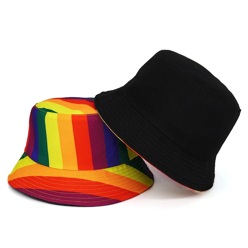 Vintage Rainbow Printed Fishing Hat Bucket Hats For Women Men