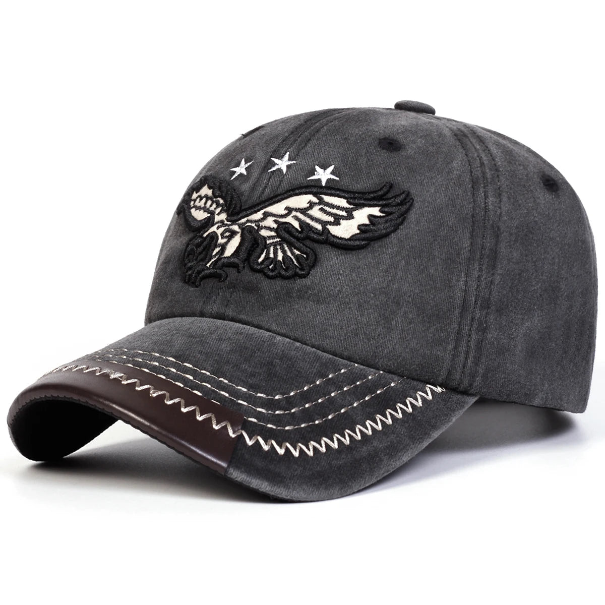 Unisex Eagle Pentagram Embroidery Wash Baseball Caps