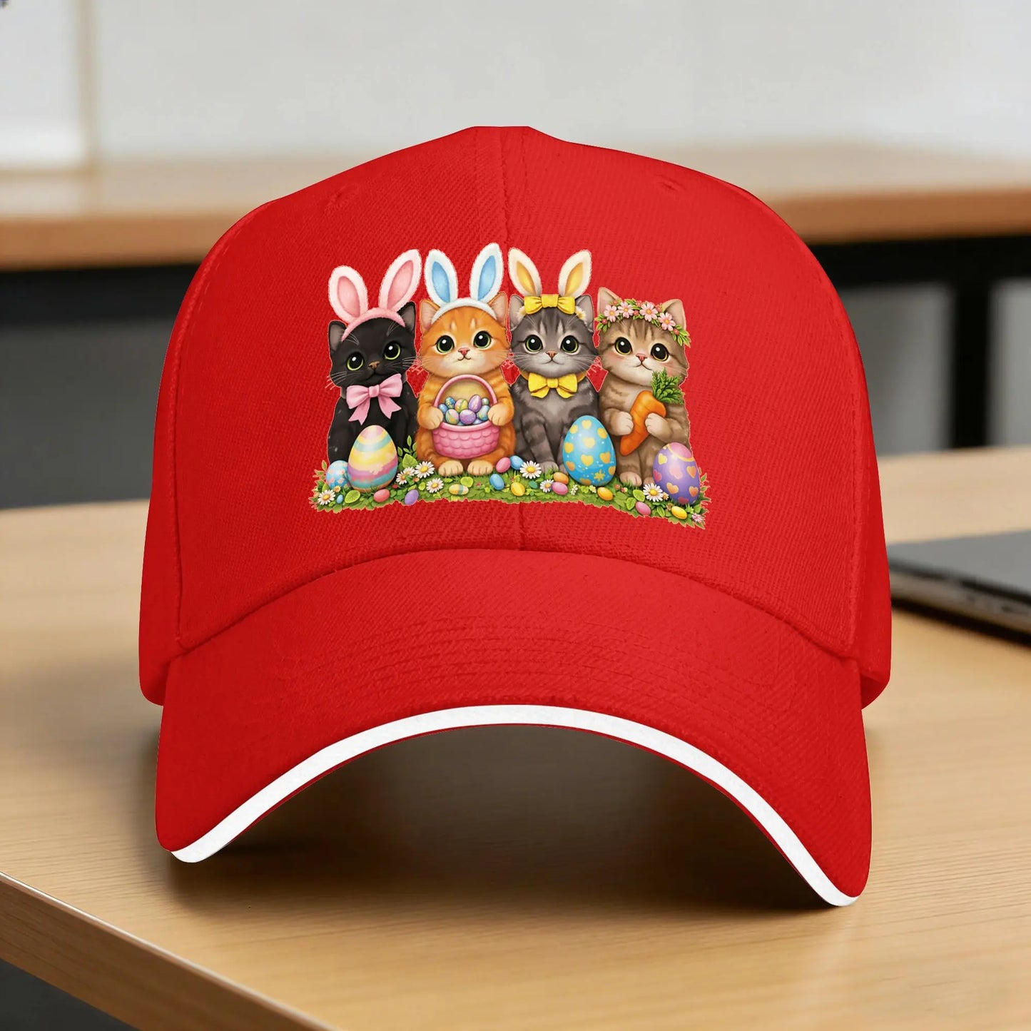 Funny Easter Cats Ears Bunny Eggs Sun Baseball Cap