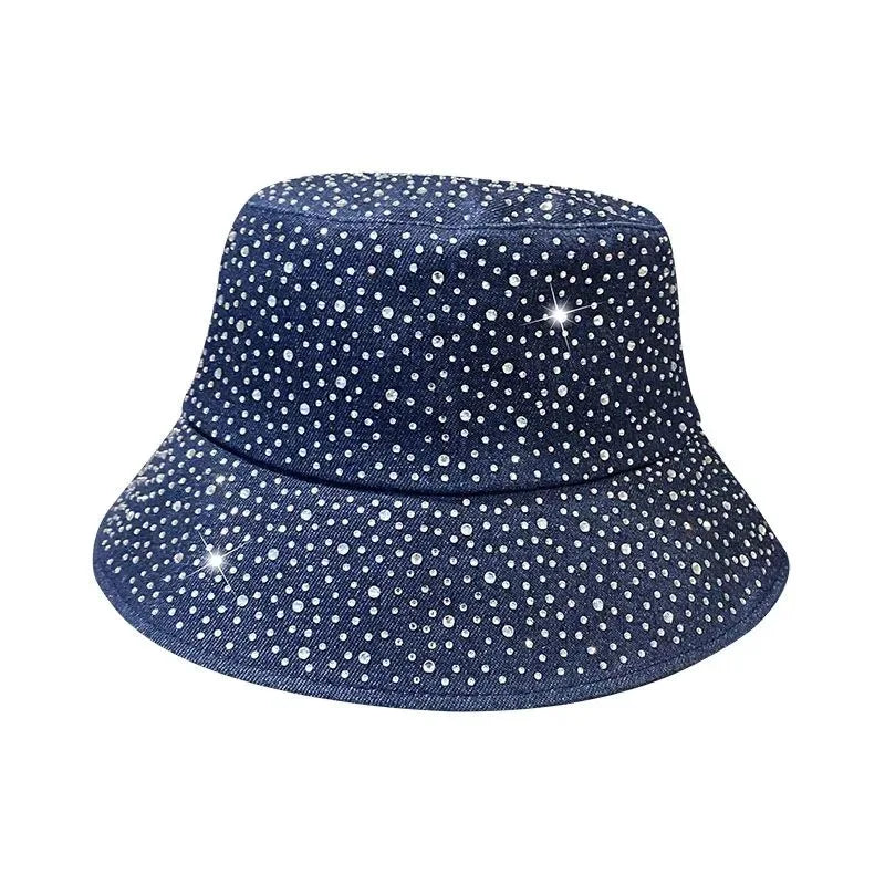 Denim Fisherman Hat Women's Korean Version Spring And Rhinestone Fashion Trend Bucket Hat