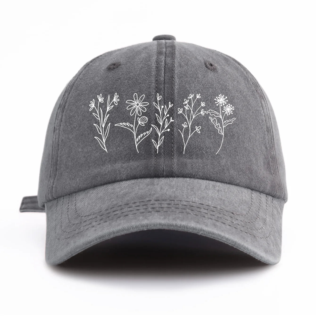Flowers Print Washed Baseball Cap for Adults