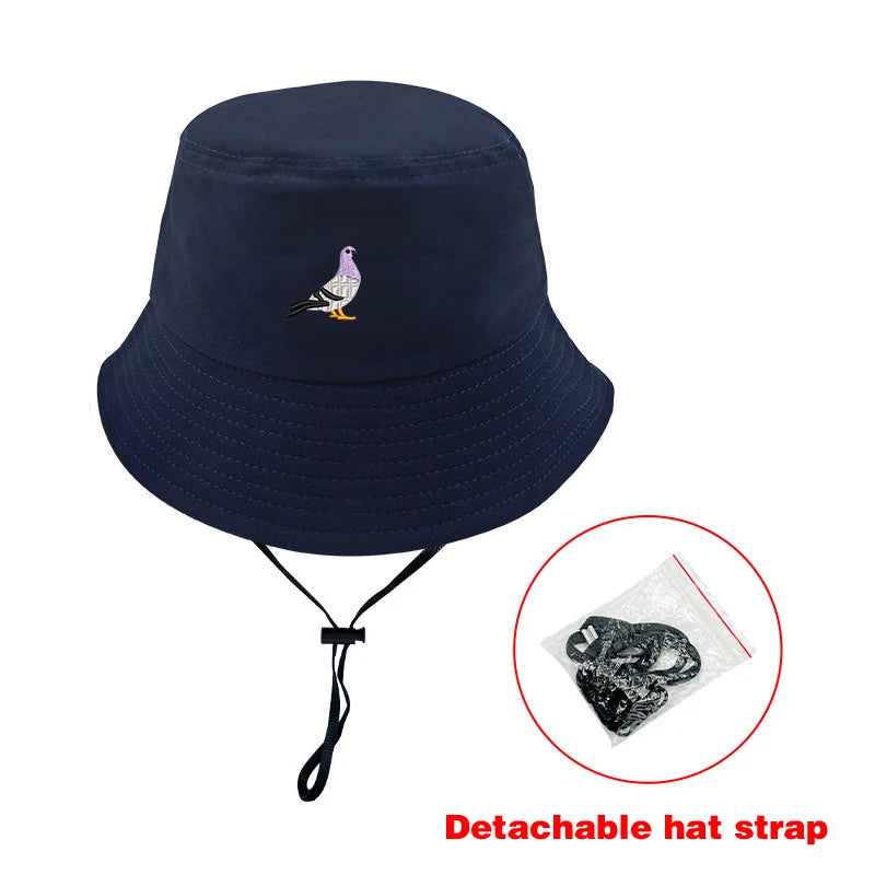 Embroidered Pigeon Cotton Bucket Hats Women Men