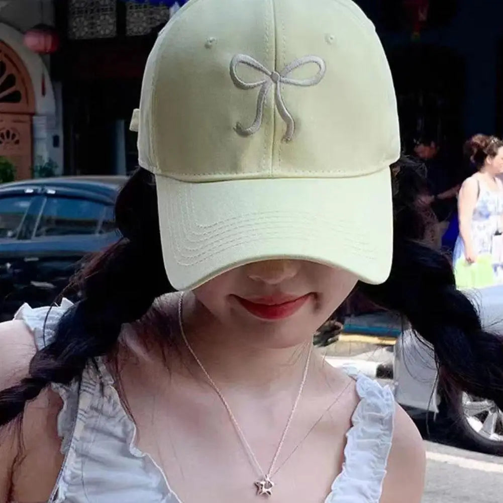 Bow Baseball Cap Embroidered Sweet Cute Soft