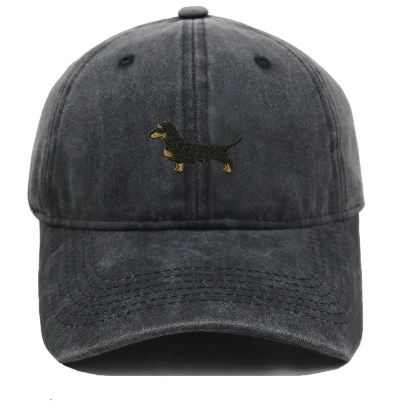 Dachshund Embroidered Vintage Washed Baseball Cap
