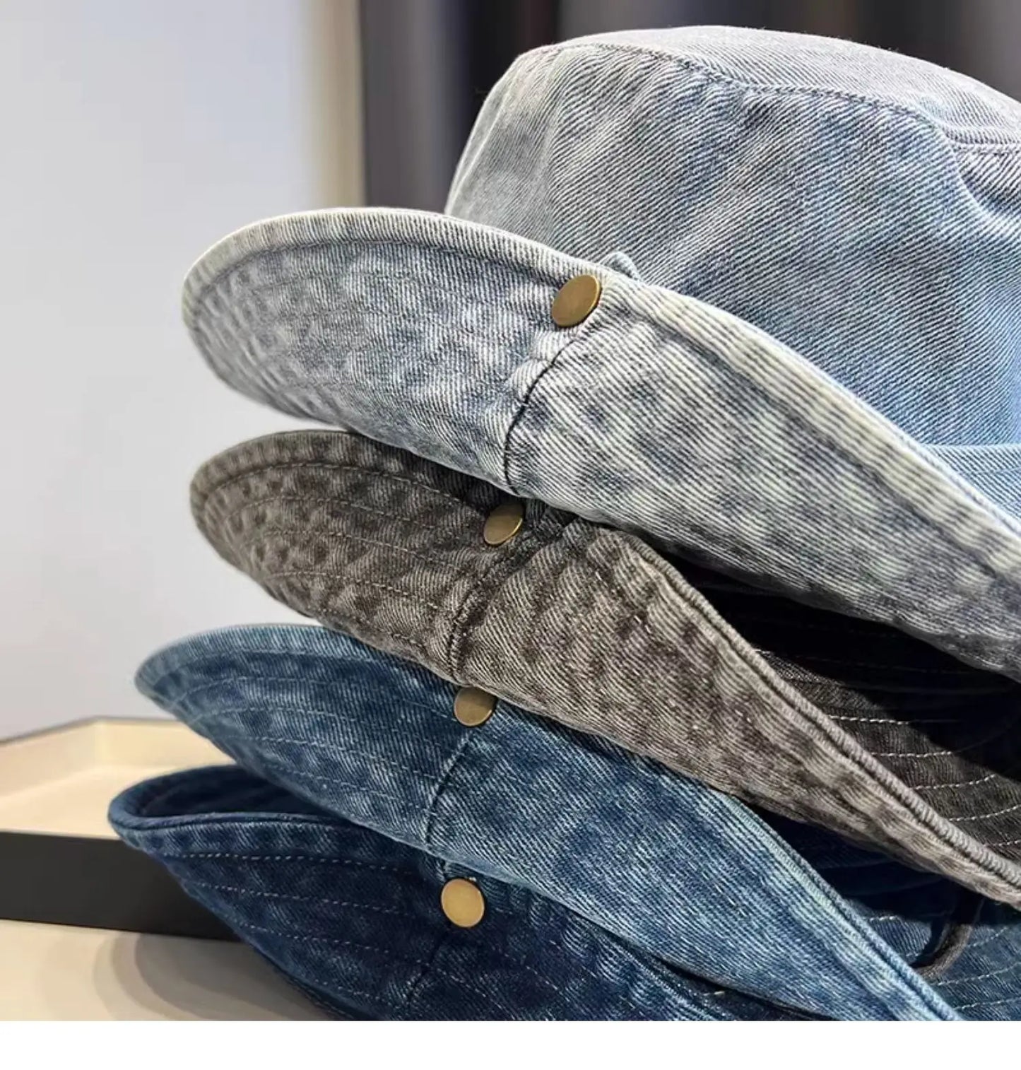 Vintage Washed Denim Bucket Hat Unisex Summer Sun Hat For Women Men
