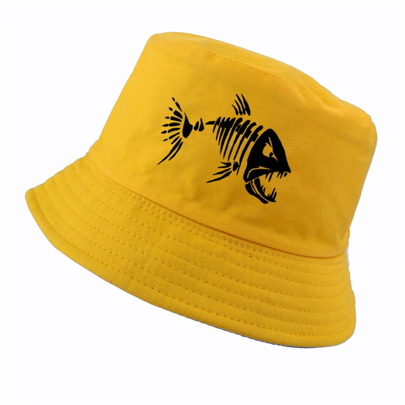 Men Outdoor Fishing Cap Bucket Hat Golf Hunting Caps With Cartoon Fish Bones