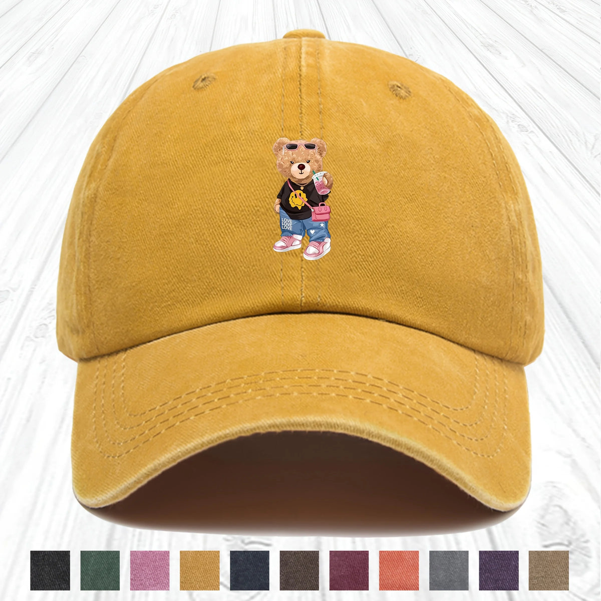 Cartoon Bear Print Cotton Baseball Hat