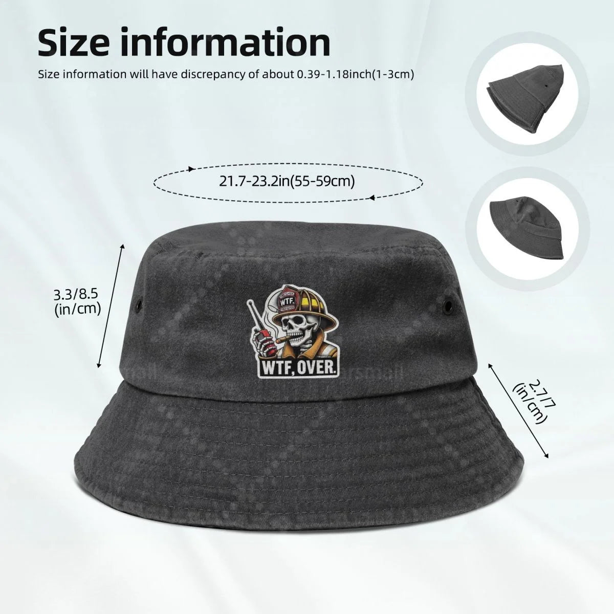 WTF,Over Unisex Cotton Bucket Hats Adjustable Outdoor Sun Hat For Beach Travel