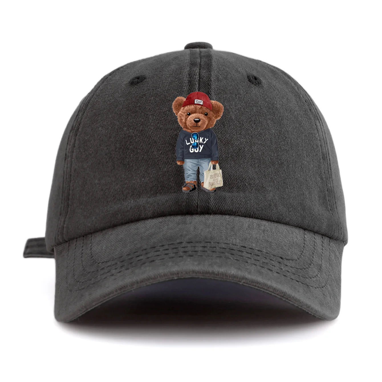 Tote-bag Bear Print Washed Baseball Cap For Adults