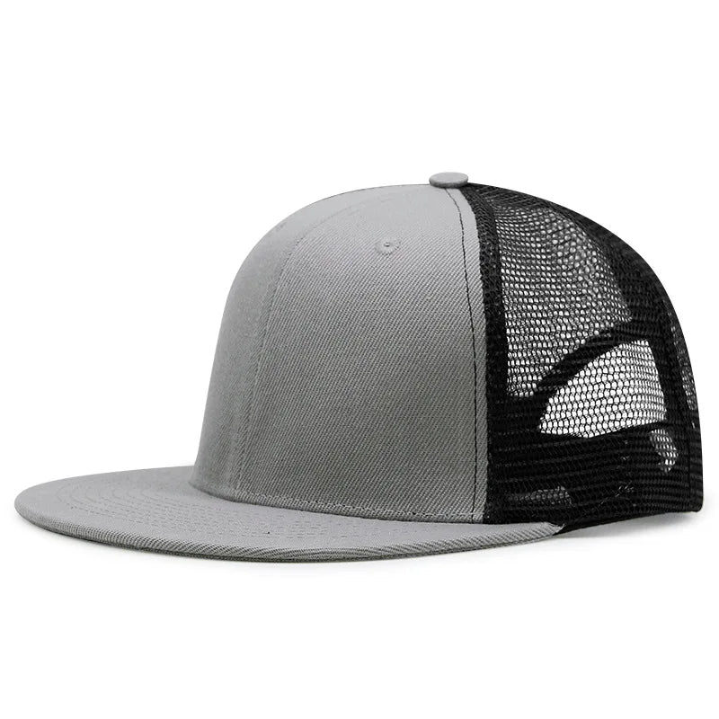 Adult Solid Color Flat Brim Mesh Snapback Cap Men Woman Hip Hop Plain Baseball Hat 55-60cm