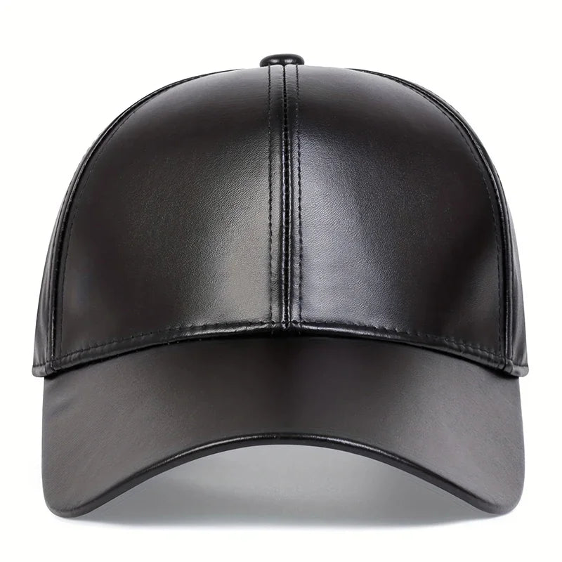 Unisex Pu Solid Leather Baseball Caps