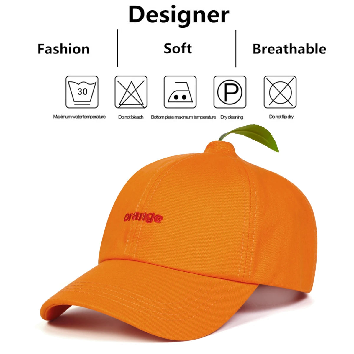 Unisex Orange Letter Embroidery Baseball Caps Spring Autumn